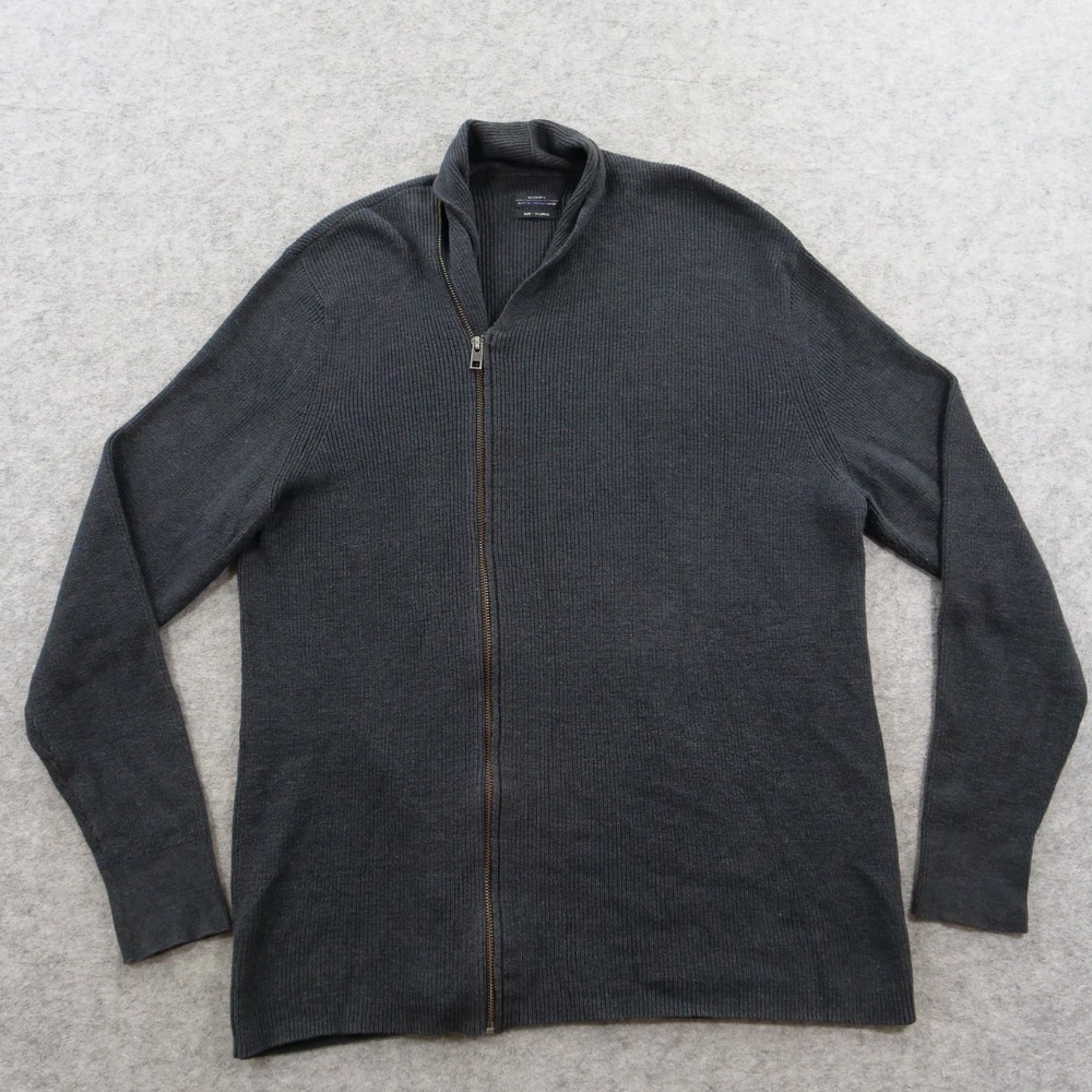 AllSaints Cardigan Mens Extra Large Gray Asymmetric Full Zip Sweater Streetwear